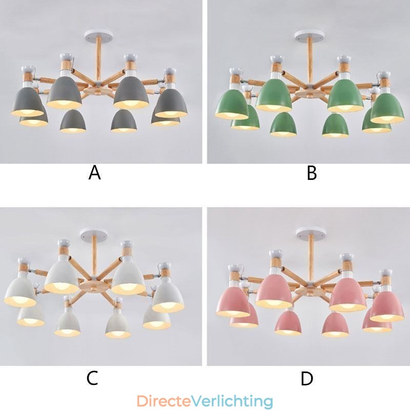 Nordic Macaron Hanglamp Creatieve Houten Kroonluchter