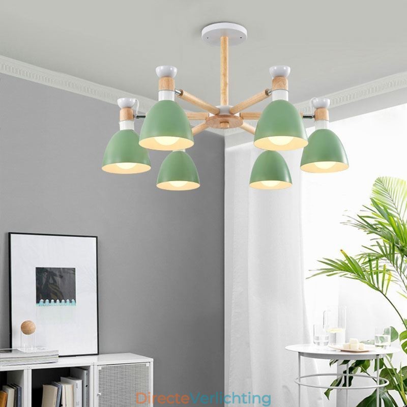 Nordic Macaron Hanglamp Creatieve Houten Kroonluchter