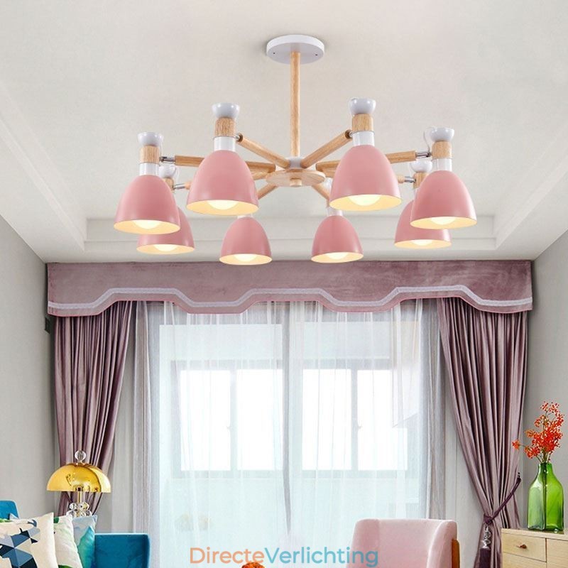 Nordic Macaron Hanglamp Creatieve Houten Kroonluchter