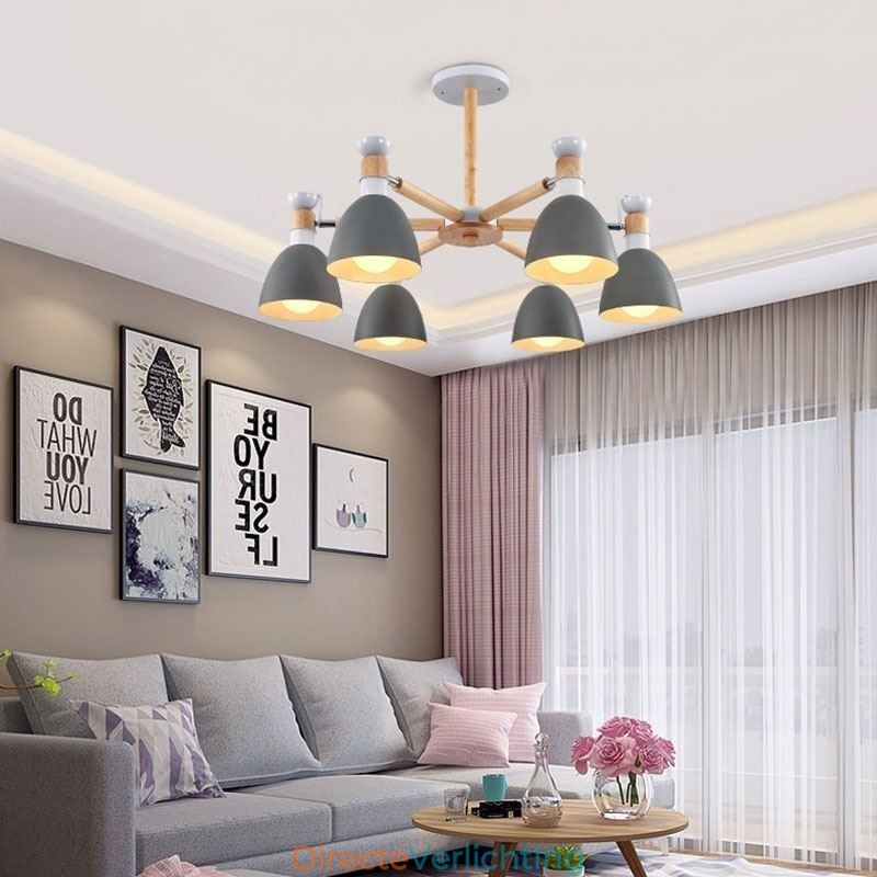 Nordic Macaron Hanglamp Creatieve Houten Kroonluchter
