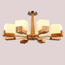 Nordic houten hanglamp glazen lampenkap kroonluchter