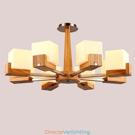 Nordic houten hanglamp glazen lampenkap kroonluchter Nordic houten hanglamp glazen lampenkap kroonluchter