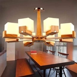 Nordic houten hanglamp glazen lampenkap kroonluchter