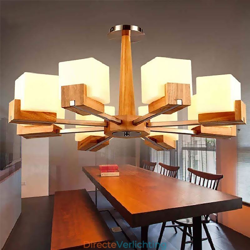 Nordic houten hanglamp glazen lampenkap kroonluchter