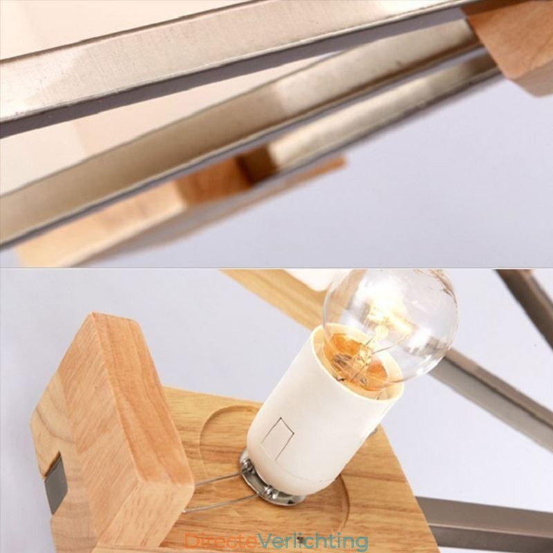 Nordic houten hanglamp glazen lampenkap kroonluchter