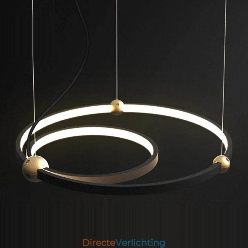 Cirkelvormige hanglamp zwart 2 ringen