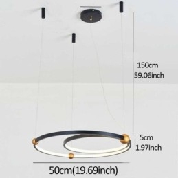 Cirkelvormige hanglamp zwart 2 ringen