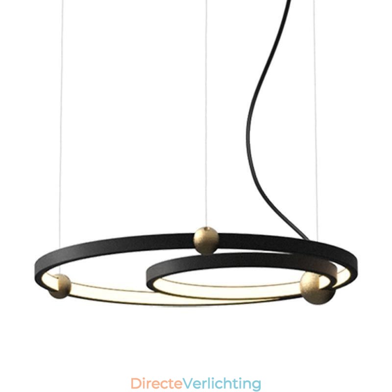 Cirkelvormige hanglamp zwart 2 ringen