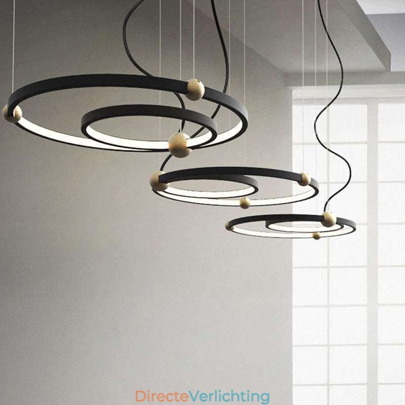 Cirkelvormige hanglamp zwart 2 ringen