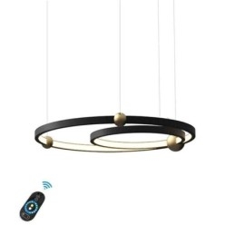 Cirkelvormige hanglamp zwart 2 ringen