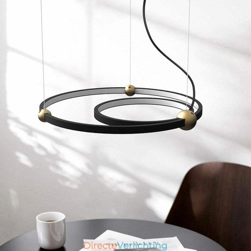 Cirkelvormige hanglamp zwart 2 ringen