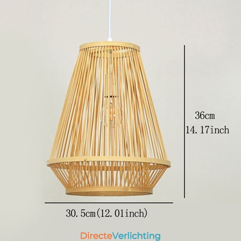 Hanglamp van bamboe, geweven bed