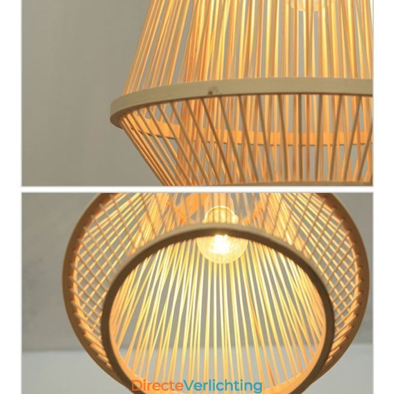 Hanglamp van bamboe, geweven bed