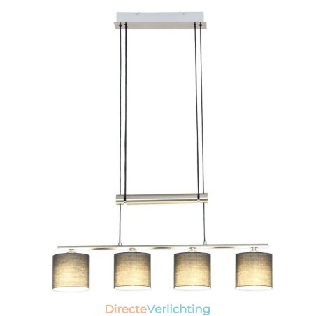 Moderne hanglamp met 4 lampen en stoffen kap, in hoogte verstelbaar Moderne hanglamp met 4 lampen en stoffen kap, in hoogte verstelbaar