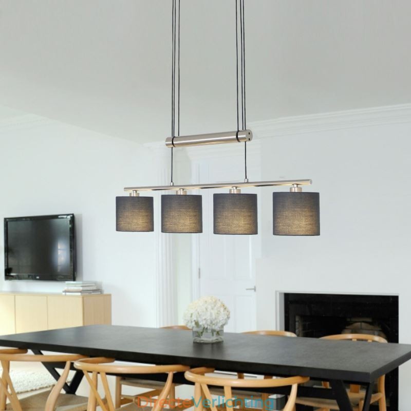 Moderne hanglamp met 4 lampen en stoffen kap, in hoogte verstelbaar