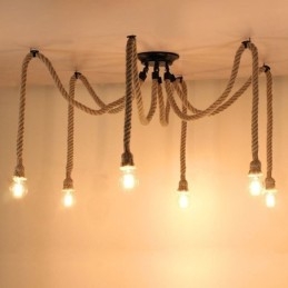 Retro Stijl 6 10 Hoofden Hanglamp Hennep Touw Kroonluchter Vintage Plafondlamp