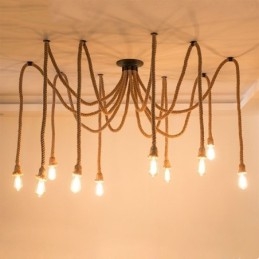 Retro Stijl 6 10 Hoofden Hanglamp Hennep Touw Kroonluchter Vintage Plafondlamp