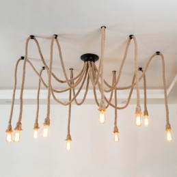 Retro Stijl 6 10 Hoofden Hanglamp Hennep Touw Kroonluchter Vintage Plafondlamp