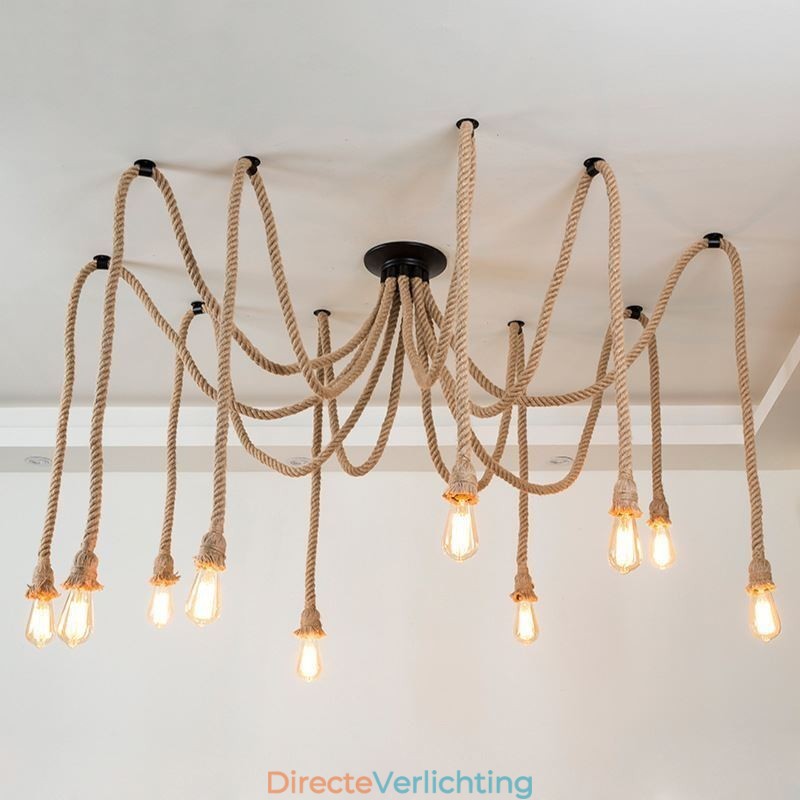 Retro Stijl 6 10 Hoofden Hanglamp Hennep Touw Kroonluchter Vintage Plafondlamp
