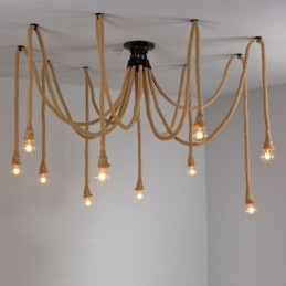 Retro Stijl 6 10 Hoofden Hanglamp Hennep Touw Kroonluchter Vintage Plafondlamp