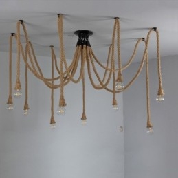 Retro Stijl 6 10 Hoofden Hanglamp Hennep Touw Kroonluchter Vintage Plafondlamp