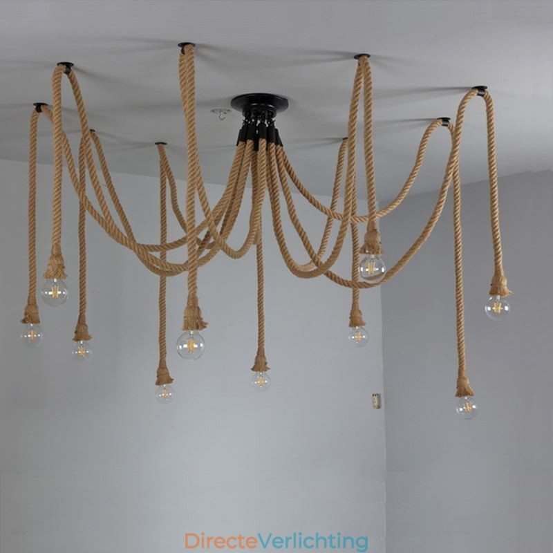 Retro Stijl 6 10 Hoofden Hanglamp Hennep Touw Kroonluchter Vintage Plafondlamp