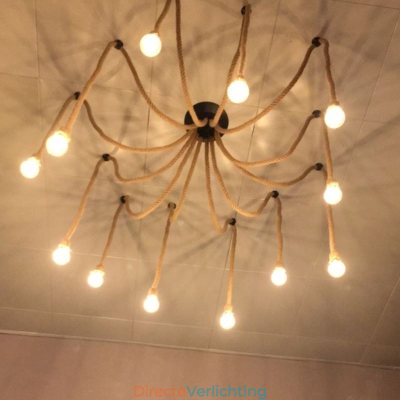 Retro Stijl 6 10 Hoofden Hanglamp Hennep Touw Kroonluchter Vintage Plafondlamp