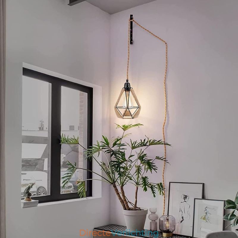 Retro hanglamp henneptouw plafondlamp 5M ophangdraad