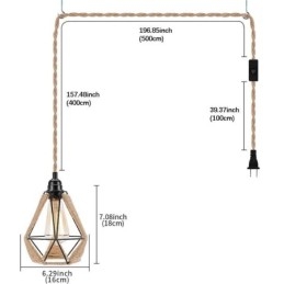 Retro hanglamp henneptouw plafondlamp 5M ophangdraad