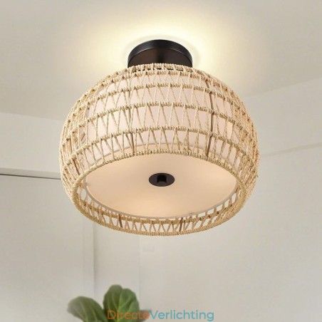 Papieren touw stoffen plafondlamp 32cm ronde lampenkap 3 lampen Papieren touw stoffen plafondlamp 32cm ronde lampenkap 3 lampen