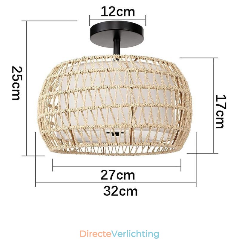 Papieren touw stoffen plafondlamp 32cm ronde lampenkap 3 lampen