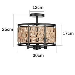 Retro Plafondlamp Zwart Ijzeren Papier Touw Plafondlamp 3 Lampen