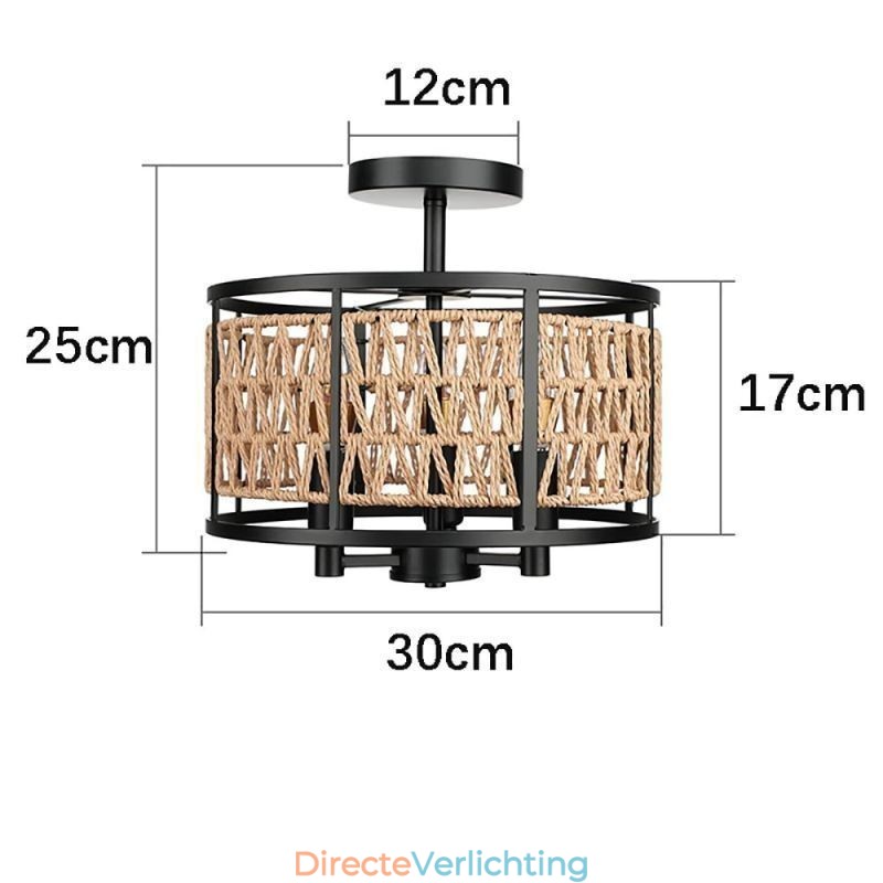 Retro Plafondlamp Zwart Ijzeren Papier Touw Plafondlamp 3 Lampen