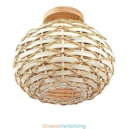 Houten kleur pompoen inbouw papieren touw rotan geweven lampenkap Houten kleur pompoen inbouw papieren touw rotan geweven lampenkap
