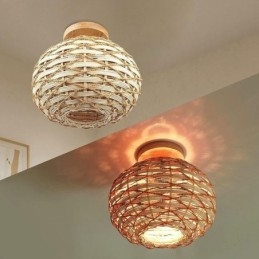 Houten kleur pompoen inbouw papieren touw rotan geweven lampenkap