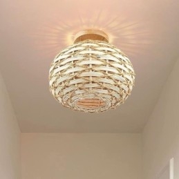 Houten kleur pompoen inbouw papieren touw rotan geweven lampenkap