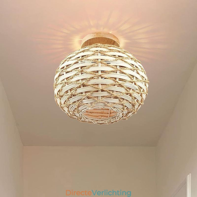 Houten kleur pompoen inbouw papieren touw rotan geweven lampenkap