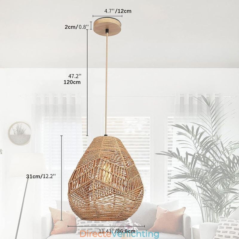 Nordic Retro Plafondlamp Natuurlijk Papier Touw Handgeweven Lampenkap
