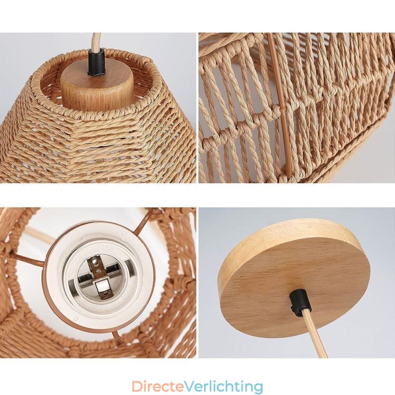 Nordic Retro Plafondlamp Natuurlijk Papier Touw Handgeweven Lampenkap