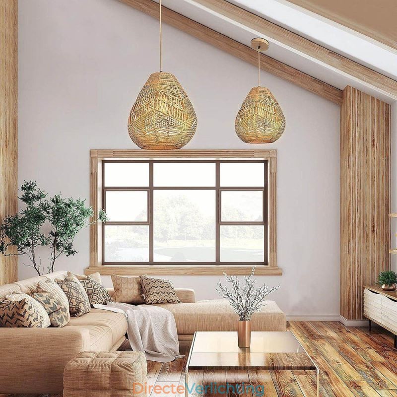 Nordic Retro Plafondlamp Natuurlijk Papier Touw Handgeweven Lampenkap