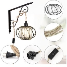 Retro Country Plafondlamp Henneptouw IJzeren Nachtkastje Hanglamp Met Stekker