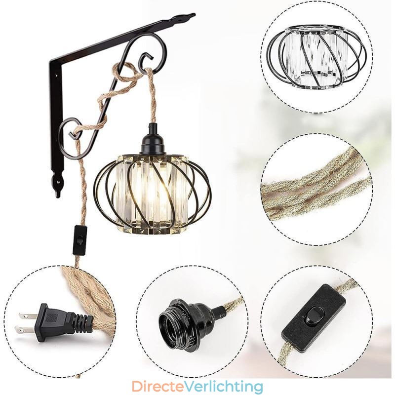 Retro Country Plafondlamp Henneptouw IJzeren Nachtkastje Hanglamp Met Stekker