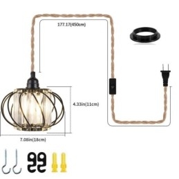 Retro Country Plafondlamp Henneptouw IJzeren Nachtkastje Hanglamp Met Stekker
