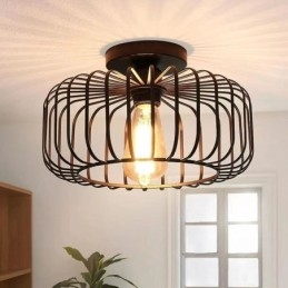 Eenvoudige plafondlamp in de vorm van een vogelkooi van ijzer