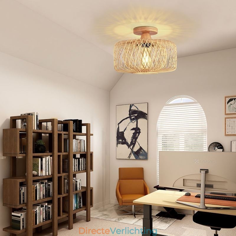 Retro dubbellaags plafondlamp handgeweven bamboe lampenkap plafondlamp