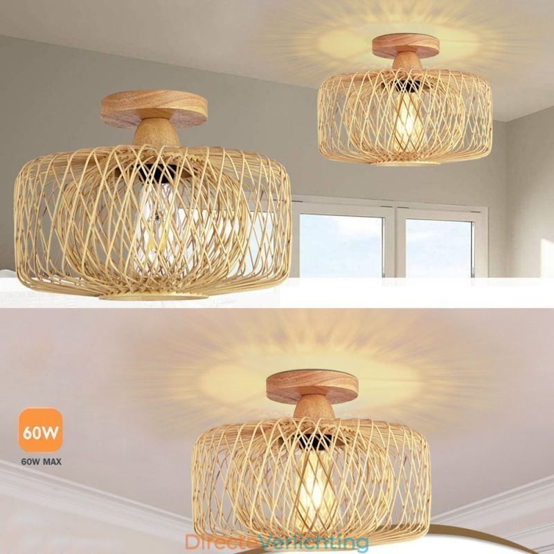 Retro dubbellaags plafondlamp handgeweven bamboe lampenkap plafondlamp