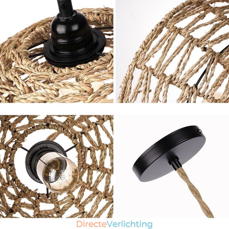 Landelijke Retro Hanglamp Handgeweven Papieren Touw Lampenkap 30cm