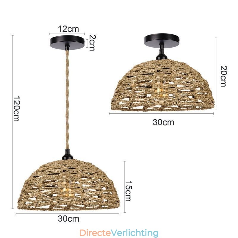 Landelijke Retro Hanglamp Handgeweven Papieren Touw Lampenkap 30cm