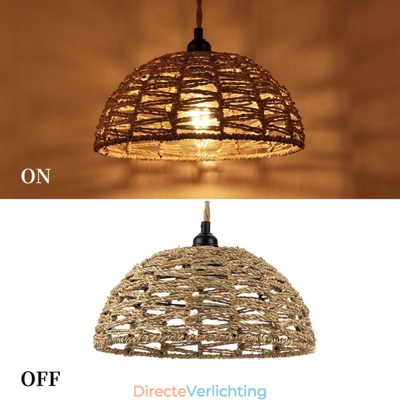 Landelijke Retro Hanglamp Handgeweven Papieren Touw Lampenkap 30cm