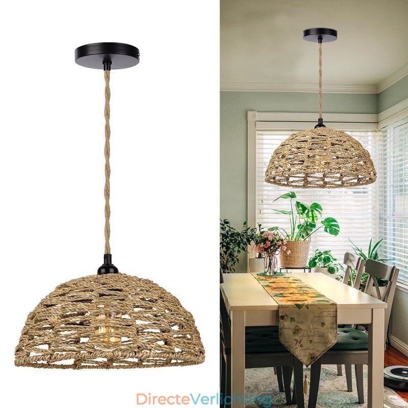 Landelijke Retro Hanglamp Handgeweven Papieren Touw Lampenkap 30cm